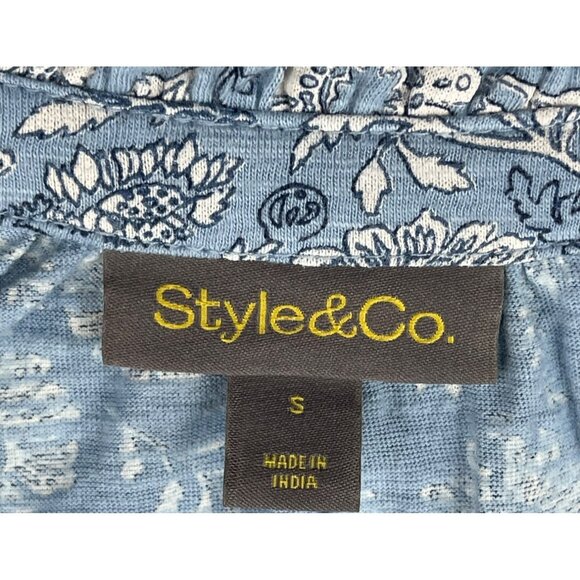 Style & Co. S Blue White Floral Print Long Sleeve Blouse Bloom Hydrangea - Picture 7 of 9